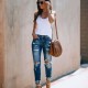 Women Retro High Waist Stretch Ripped Jeans Women Retro High Waist Stretch Ripped Jeans