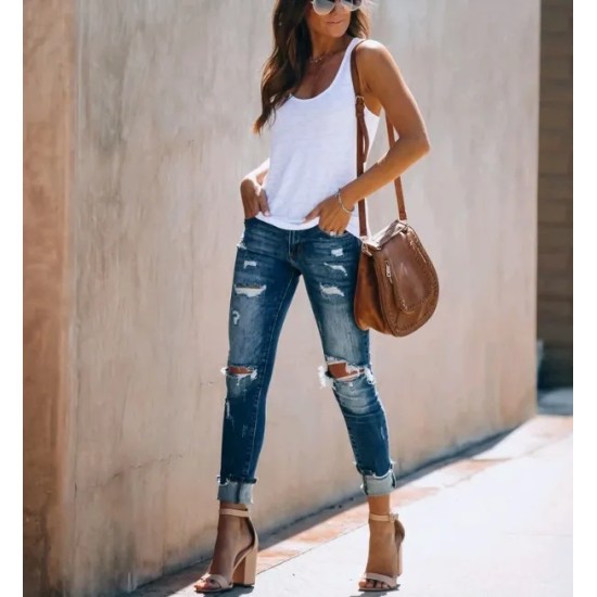 Women Retro High Waist Stretch Ripped Jeans Women Retro High Waist Stretch Ripped Jeans