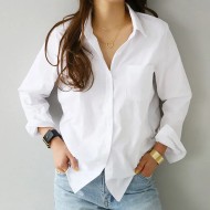 Spring Solid Color Basic Long Sleeve Shirt Office Chi Women Slim Lapel Blouse