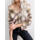 Women Fashion Casual Color Block Plaid Lapel Long-Sleeve Single-Breasted Loose Blouse Women Fashion Casual Color Block Plaid Lapel Long-Sleeve Single-Breasted Loose Blouse