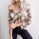 Women Fashion Casual Color Block Plaid Lapel Long-Sleeve Single-Breasted Loose Blouse Women Fashion Casual Color Block Plaid Lapel Long-Sleeve Single-Breasted Loose Blouse