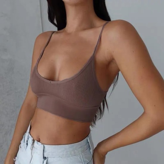 Women Basic Solid Color Sleeveless Rib Knit Crop Camisole Women Basic Solid Color Sleeveless Rib Knit Crop Camisole