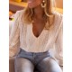 Women Fashion Casual Hollow-Out Solid Color V-Neck Long Sleeve Blouse Women Fashion Casual Hollow-Out Solid Color V-Neck Long Sleeve Blouse