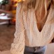 Women Fashion Casual Hollow-Out Solid Color V-Neck Long Sleeve Blouse Women Fashion Casual Hollow-Out Solid Color V-Neck Long Sleeve Blouse