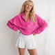 Women Fashion Simple Solid Color V-Neck Long Sleeve Loose Hoodies Women Fashion Simple Solid Color V-Neck Long Sleeve Loose Hoodies