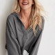 Women Fashion Simple Solid Color V-Neck Long Sleeve Loose Hoodies Women Fashion Simple Solid Color V-Neck Long Sleeve Loose Hoodies