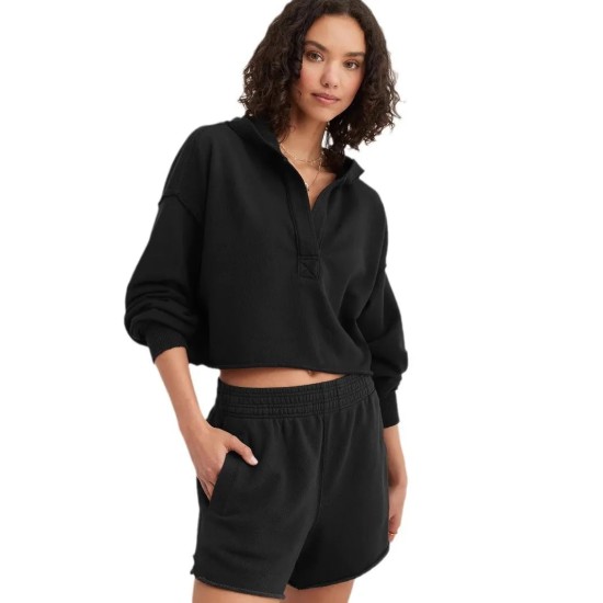Women Fashion Simple Solid Color V-Neck Long Sleeve Loose Hoodies Women Fashion Simple Solid Color V-Neck Long Sleeve Loose Hoodies