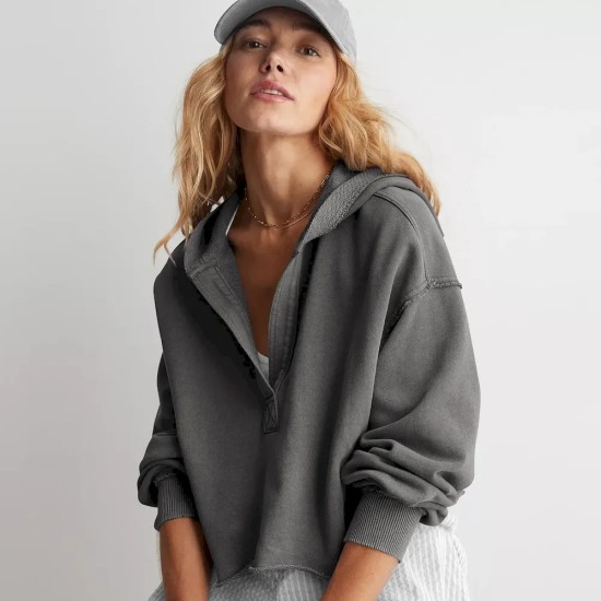Women Fashion Simple Solid Color V-Neck Long Sleeve Loose Hoodies Women Fashion Simple Solid Color V-Neck Long Sleeve Loose Hoodies