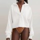 Women Fashion Simple Solid Color V-Neck Long Sleeve Loose Hoodies Women Fashion Simple Solid Color V-Neck Long Sleeve Loose Hoodies