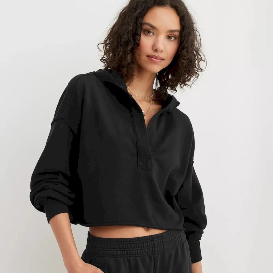 Women Fashion Simple Solid Color V-Neck Long Sleeve Loose Hoodies Women Fashion Simple Solid Color V-Neck Long Sleeve Loose Hoodies