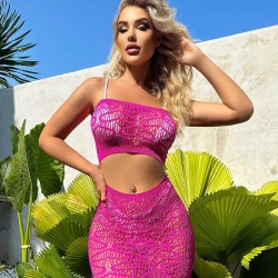 Women Fashion Sexy Hollow Perspective Tube Top Skirt Two-Piece Set