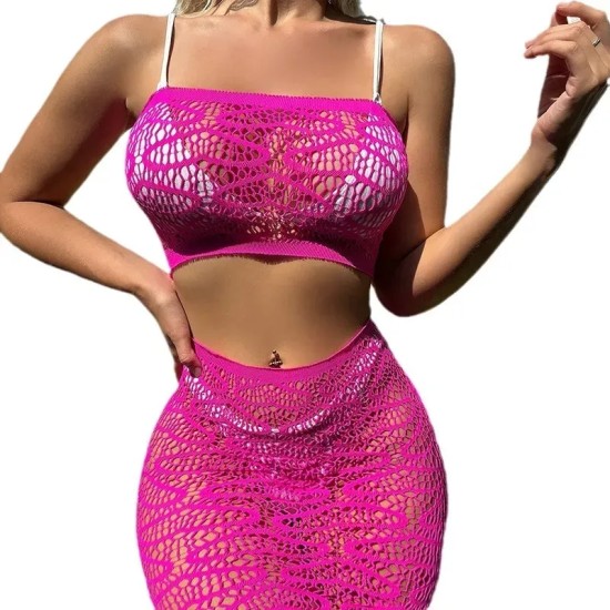 Women Fashion Sexy Hollow Perspective Tube Top Skirt Two-Piece Set Women Fashion Sexy Hollow Perspective Tube Top Skirt Two-Piece Set
