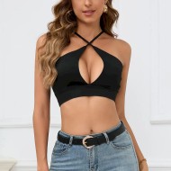 Women Sexy Hollow Solid Color Cropped Camisole