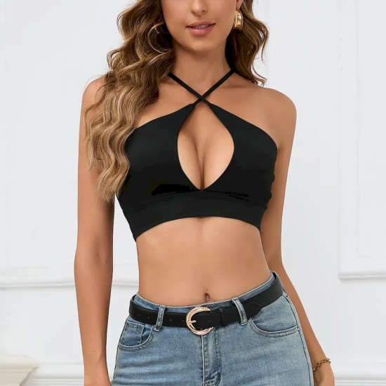 Women Sexy Hollow Solid Color Cropped Camisole Women Sexy Hollow Solid Color Cropped Camisole