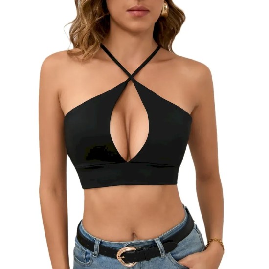 Women Sexy Hollow Solid Color Cropped Camisole Women Sexy Hollow Solid Color Cropped Camisole
