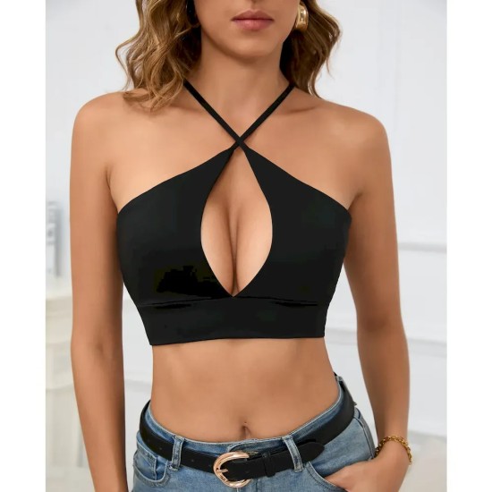 Women Sexy Hollow Solid Color Cropped Camisole Women Sexy Hollow Solid Color Cropped Camisole