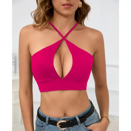Women Sexy Hollow Solid Color Cropped Camisole Women Sexy Hollow Solid Color Cropped Camisole