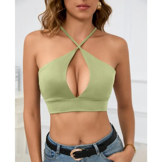 Women Sexy Hollow Solid Color Cropped Camisole Women Sexy Hollow Solid Color Cropped Camisole
