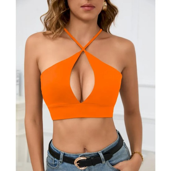Women Sexy Hollow Solid Color Cropped Camisole Women Sexy Hollow Solid Color Cropped Camisole